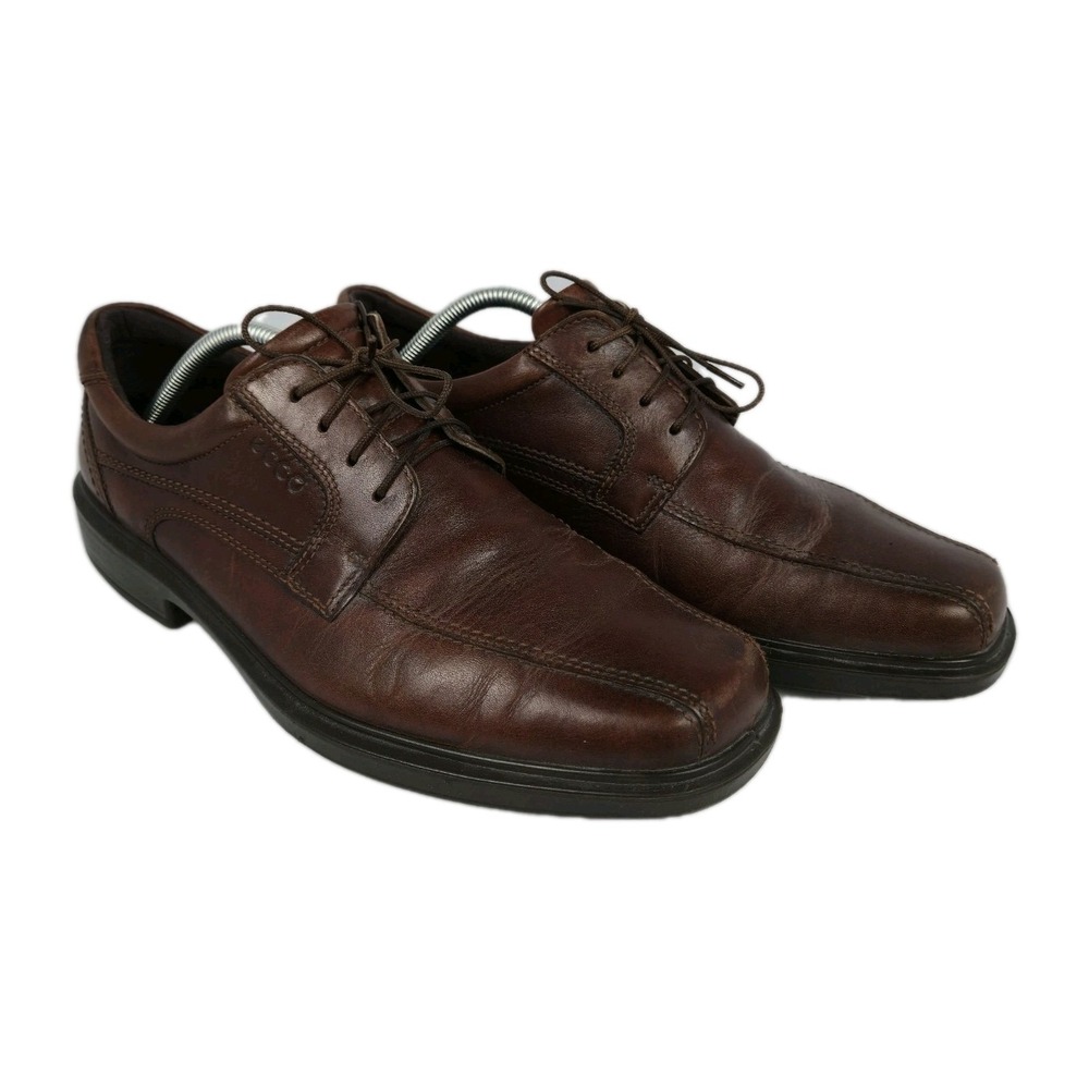 Ecco Helsinki Bicycle Toe Tie Leather Brown Dress Shoes Men's EU 44 US 10.5